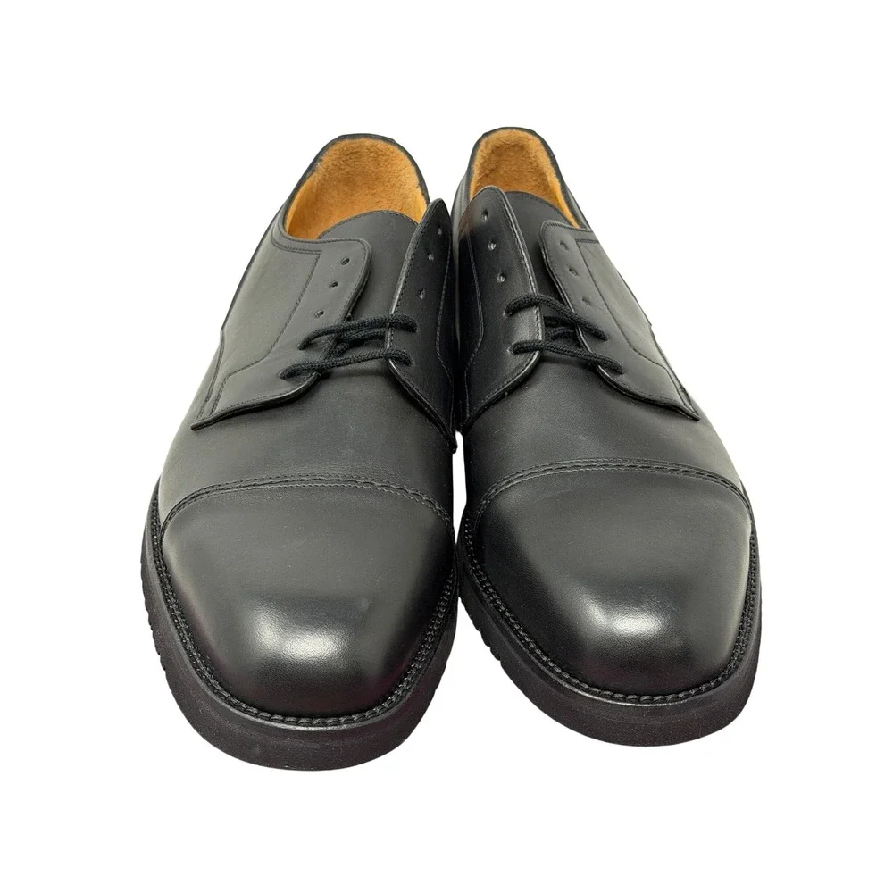 E.T. Wright Black‎ Leather Cap Toe Derby Dress Shoes Italy Men's 12 Narrow AA